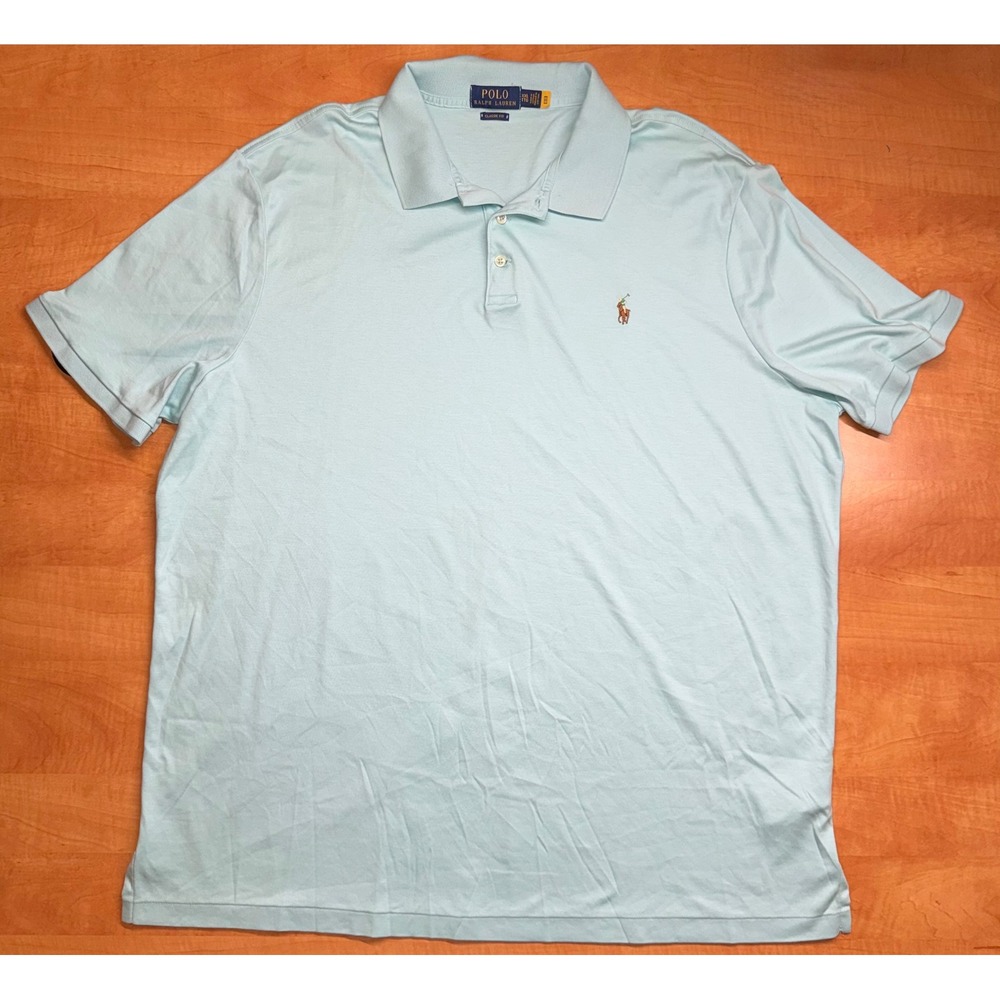 Polo Ralph Lauren Mens XXL Classic Fit Short Sleeve Polo Shirt Light Blue Aqua